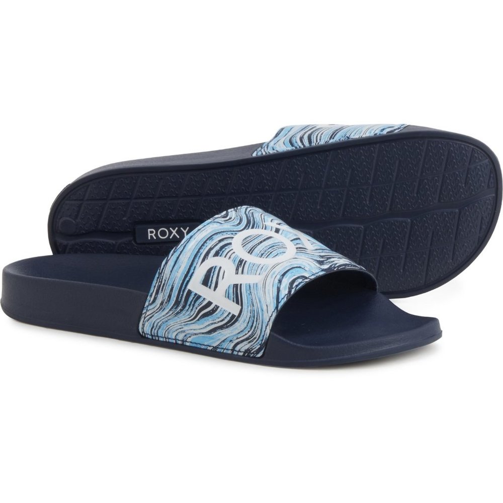 Roxy Slippy RO Slide Sandals Surf Women's Blue Navy NEW